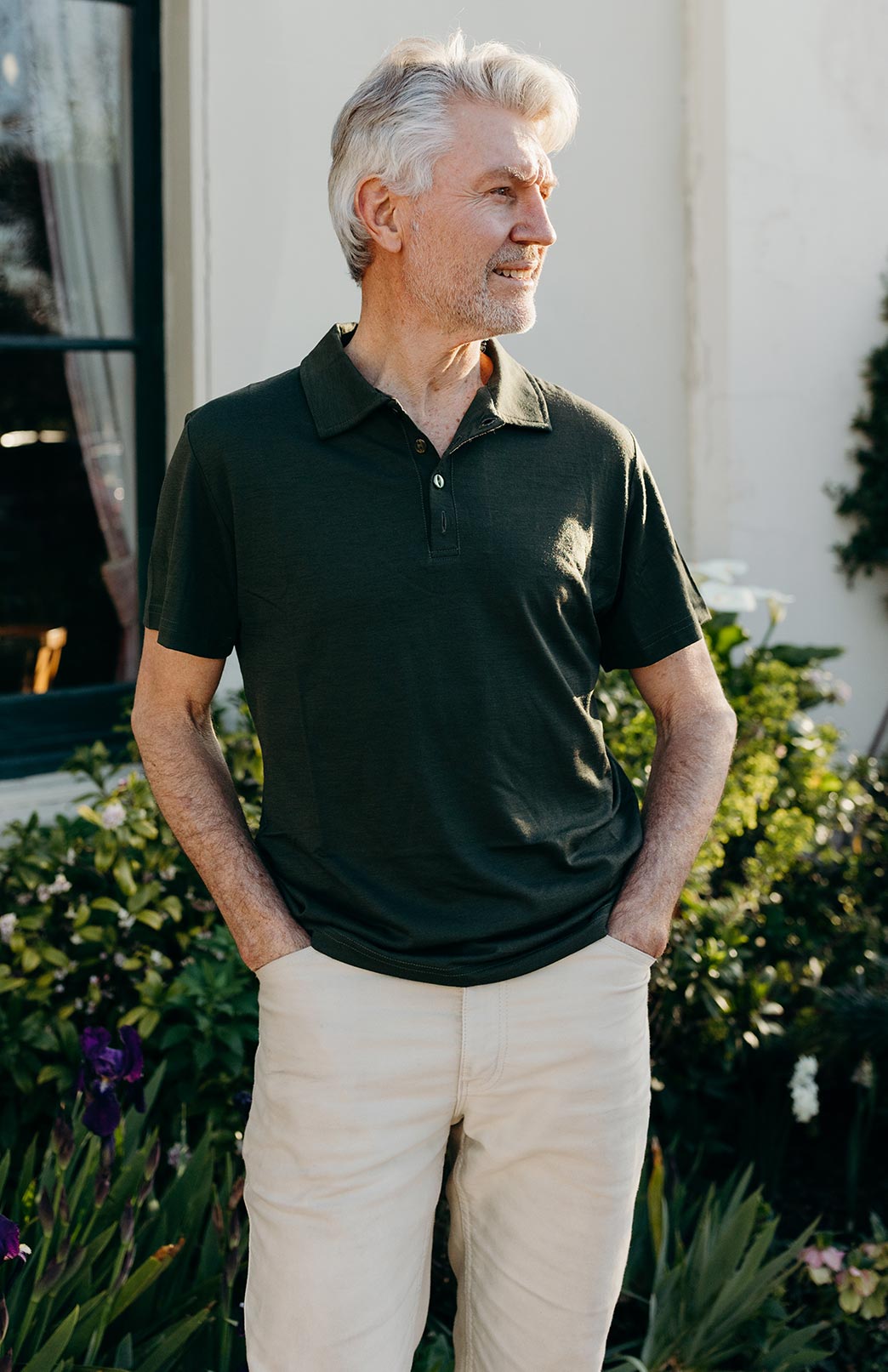 Kale Green Men&#39;s Lightweight Merino Wool Short Sleeve Golf Tee
