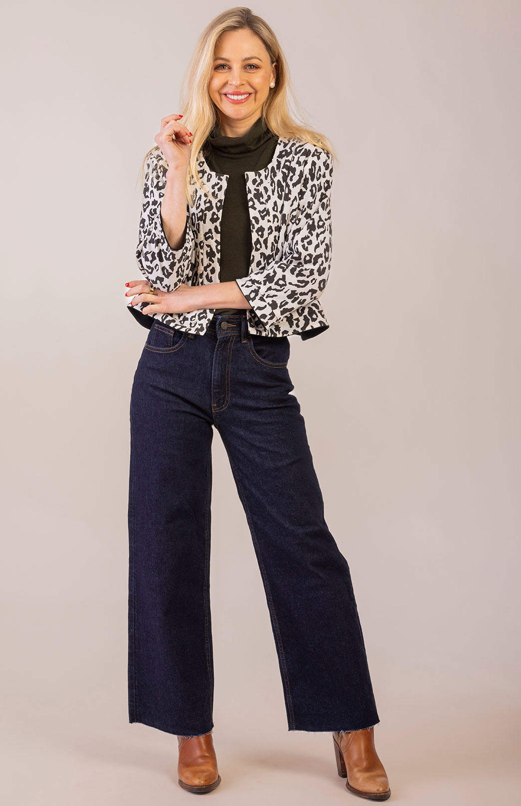 Black & Ivory Leopard Women's Merino Wool Reversible Crop Coco Jacket