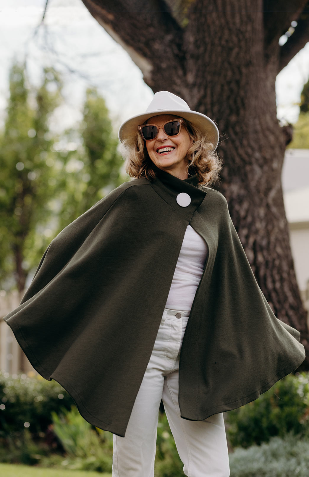 Black Merino Wool Cape with Magnetic Button Neck Fastening 
