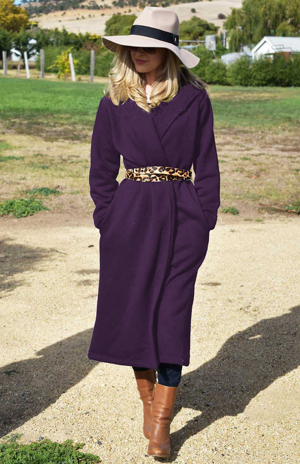 Aubergine Purple Women's Merino Wool Fleece Winter Coat 