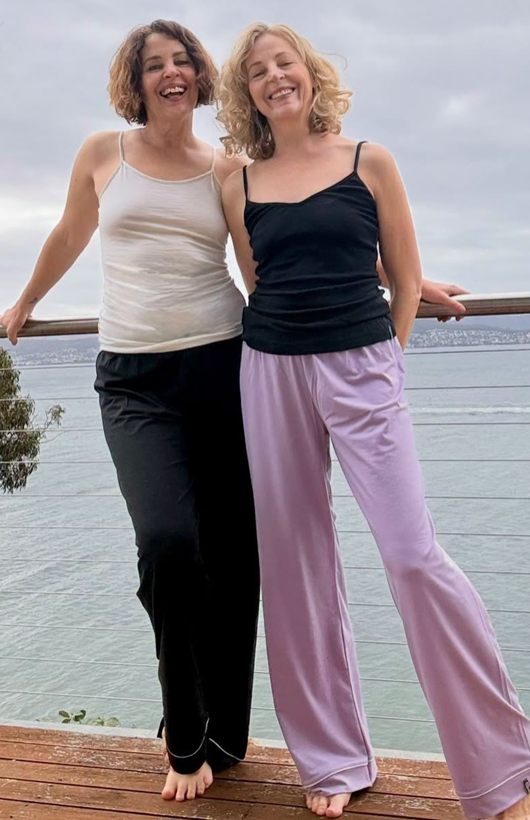 Black Merino Wool Long Pyjama Pants with Piping