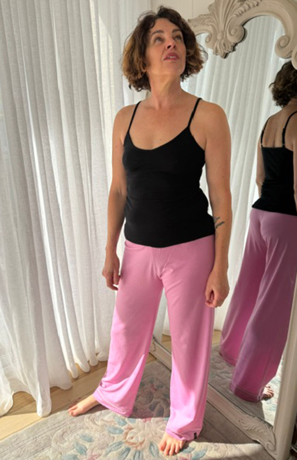 Crocus Pink Merino Wool Long Pyjama Pants with Piping