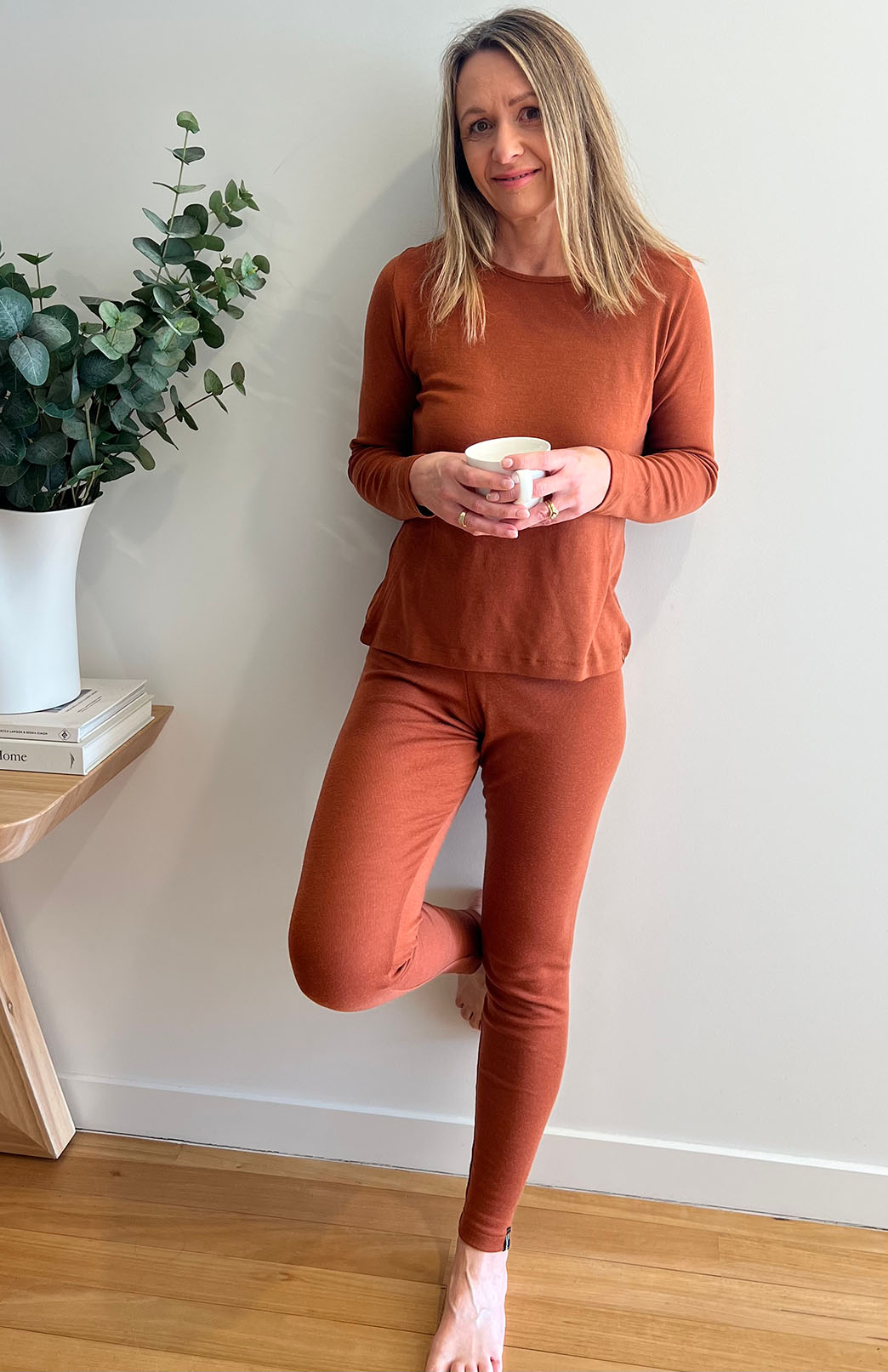 Jacaranda Blue Women's Merino Wool Rib Thermal Pyjama Leggings
