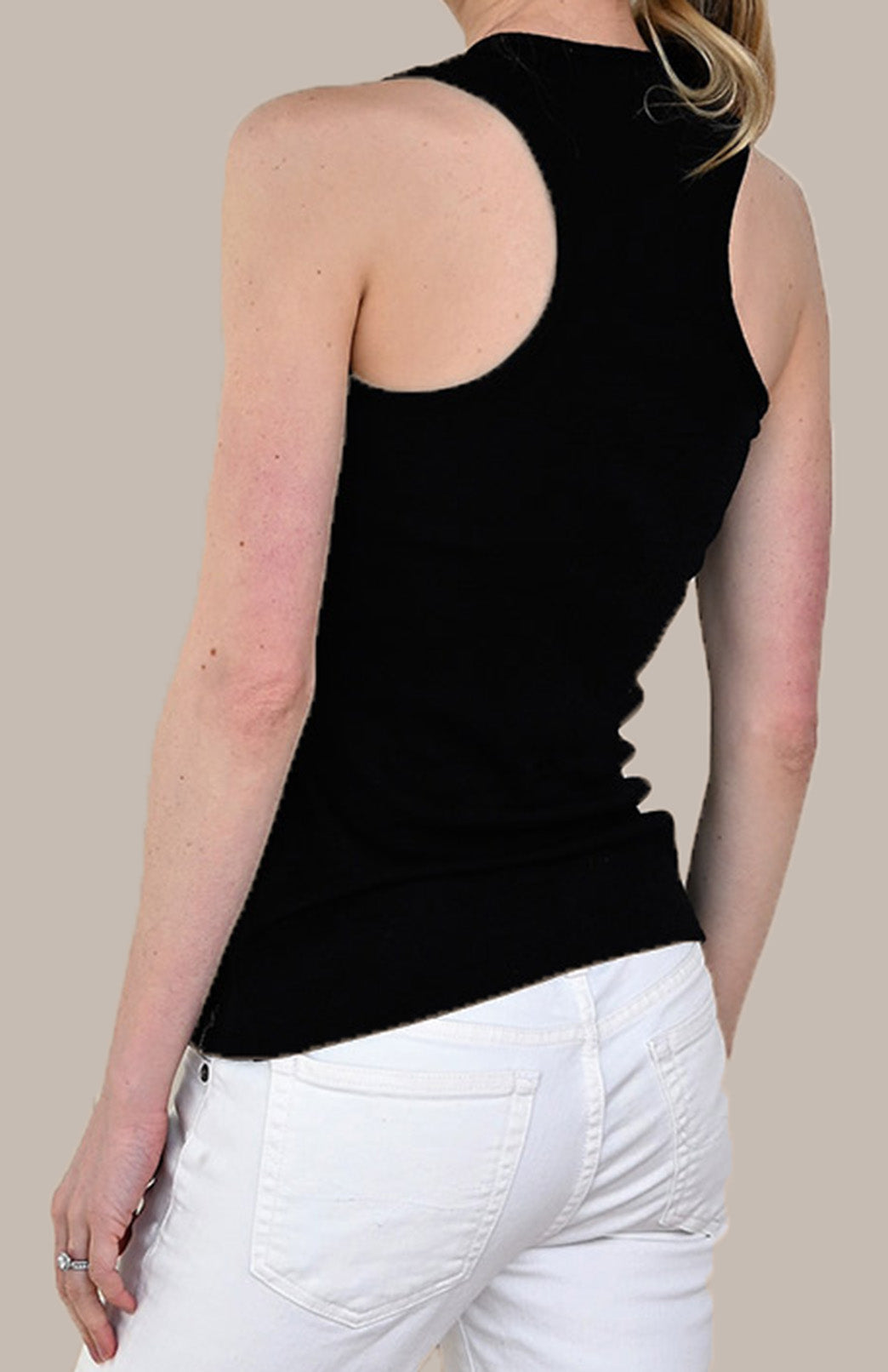Black Women's Merino Wool Sleeveless Racer Back Merino Wool Active Top