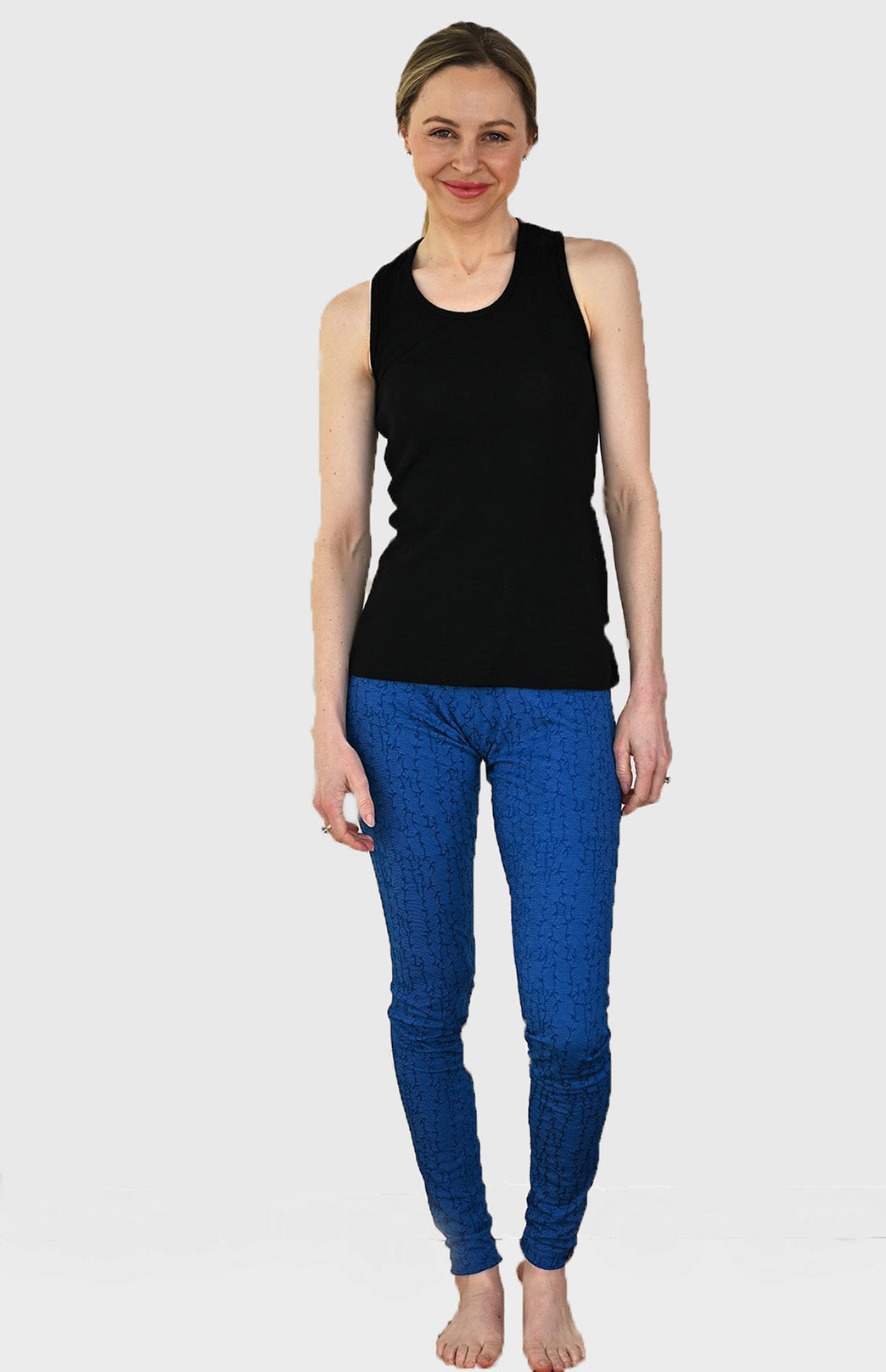 Azure Blue Vine Women&#39;s Merino Wool Midweight Thermal Leggings
