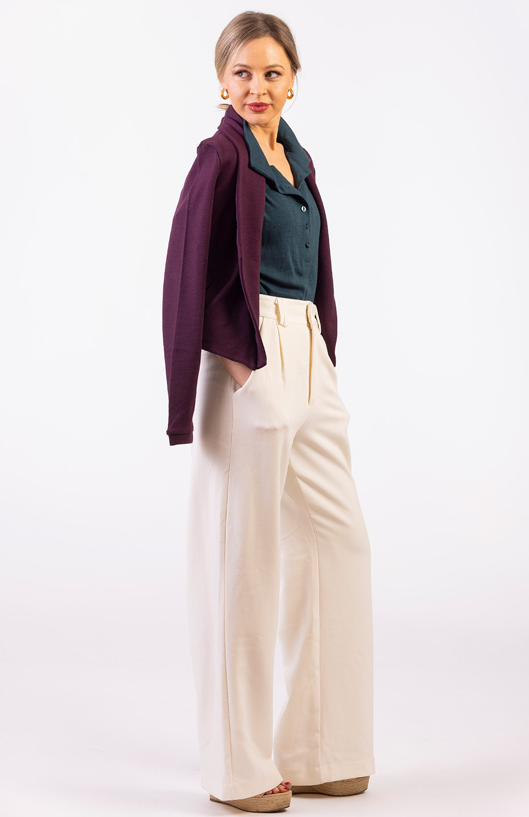 Aubergine Purple Women's Merino Wool Long Sleeve Jacket (Heavyweight 360g Fabric)