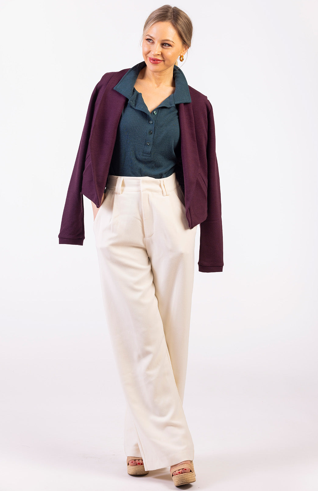 Aubergine Purple Women's Merino Wool Long Sleeve Jacket (Heavyweight 360g Fabric)