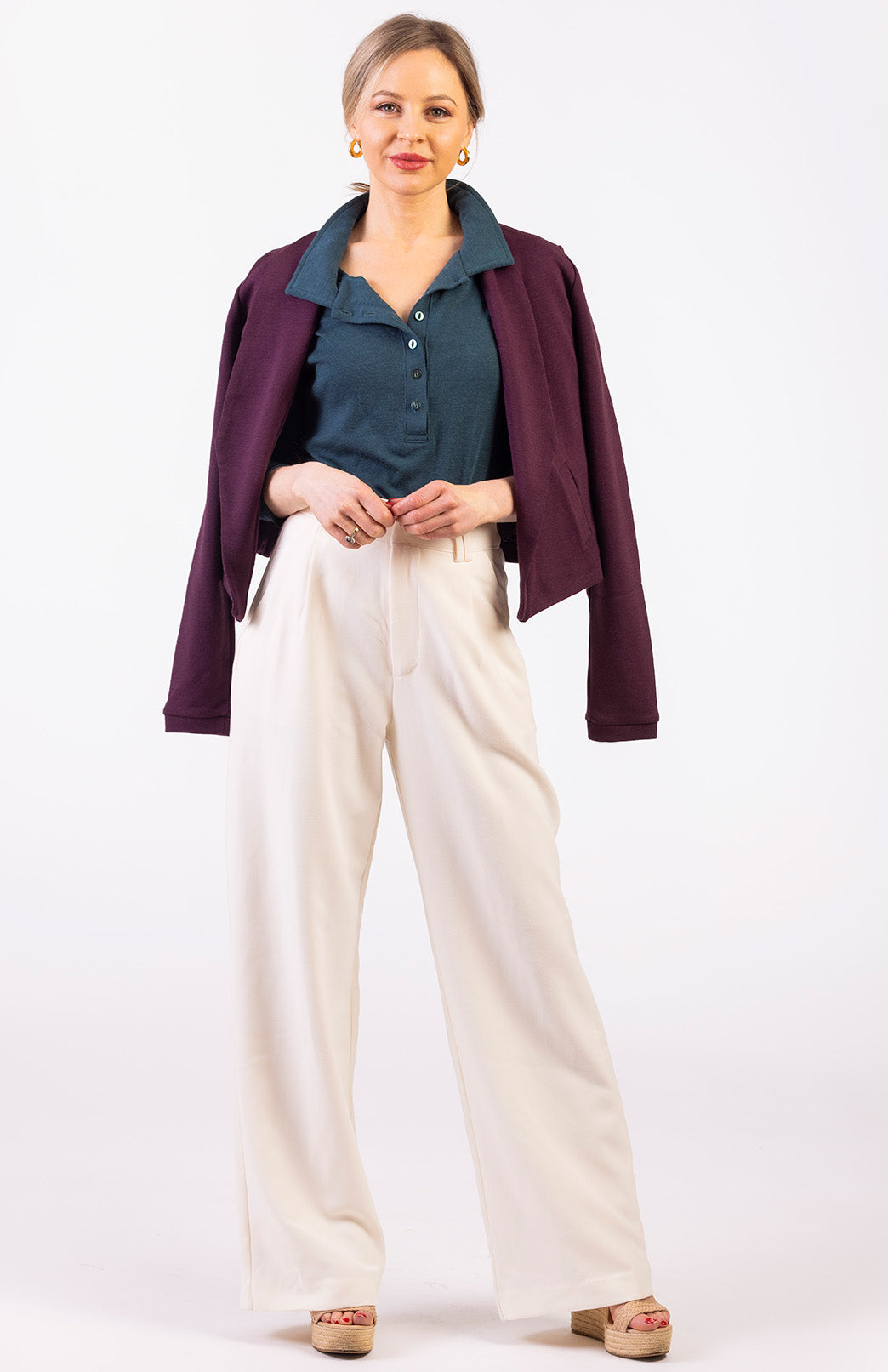 Aubergine Purple Women's Merino Wool Long Sleeve Jacket (Heavyweight 360g Fabric)