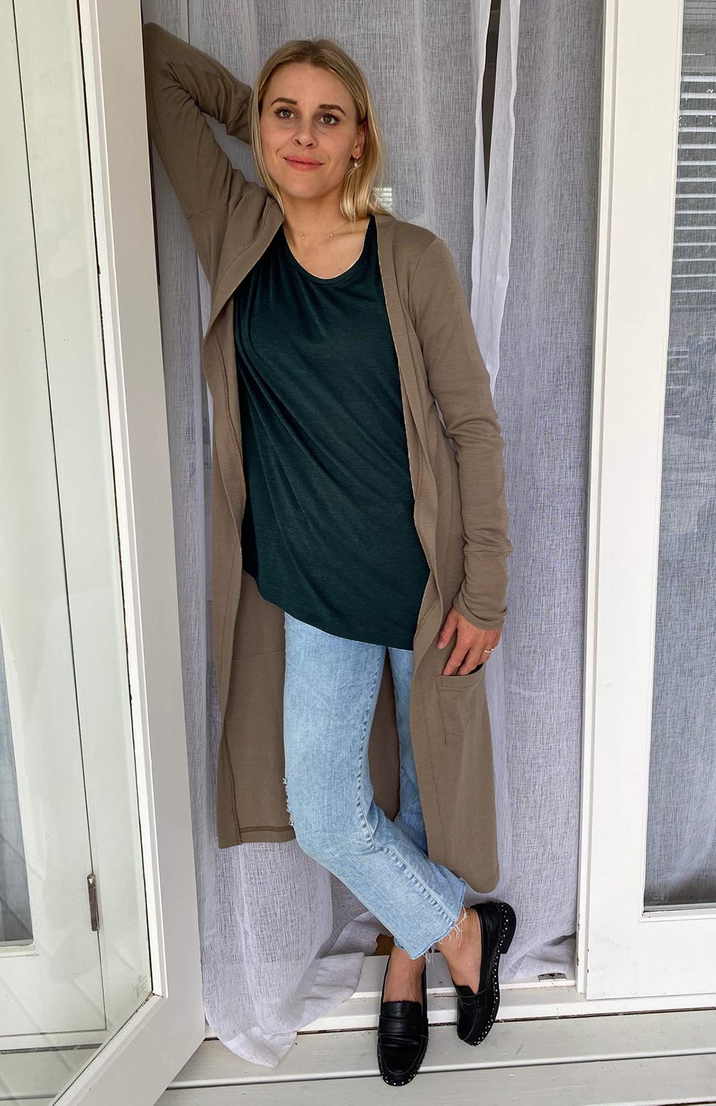 Deep Sea Green Women's Merino Wool Long Sleeve Top with Raglan Sleeves