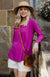 Fuchsia Pink Women&#39;s Merino Wool Long Sleeve Top with Raglan Sleeves

