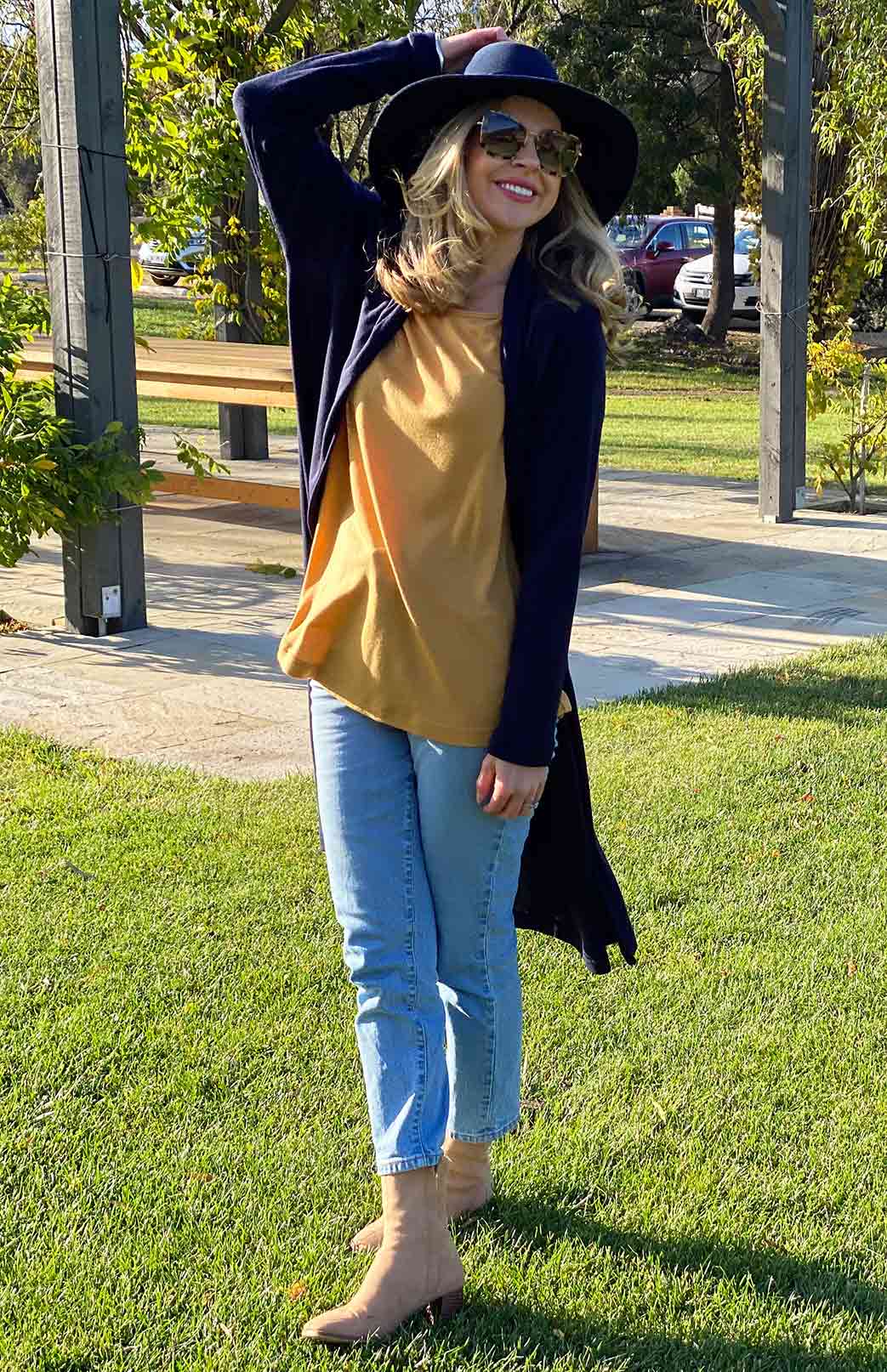 Mustard Yellow Women's Merino Wool Long Sleeve Top with Raglan Sleeves