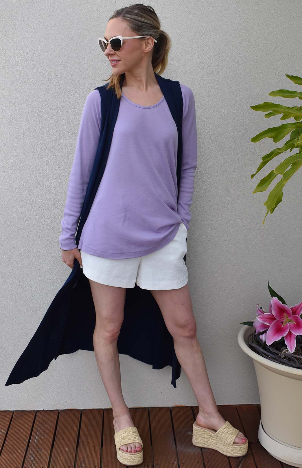 French Navy Blue Women's Slimline Long Cardigan with side pockets