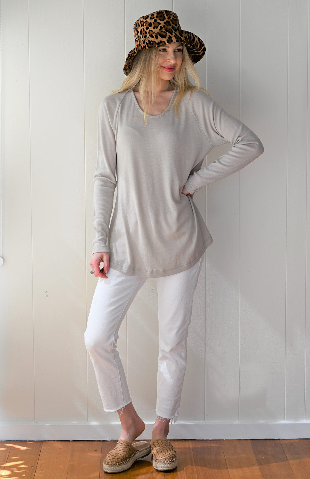Stone Women's Merino Wool Long Sleeve Top with Raglan Sleeves