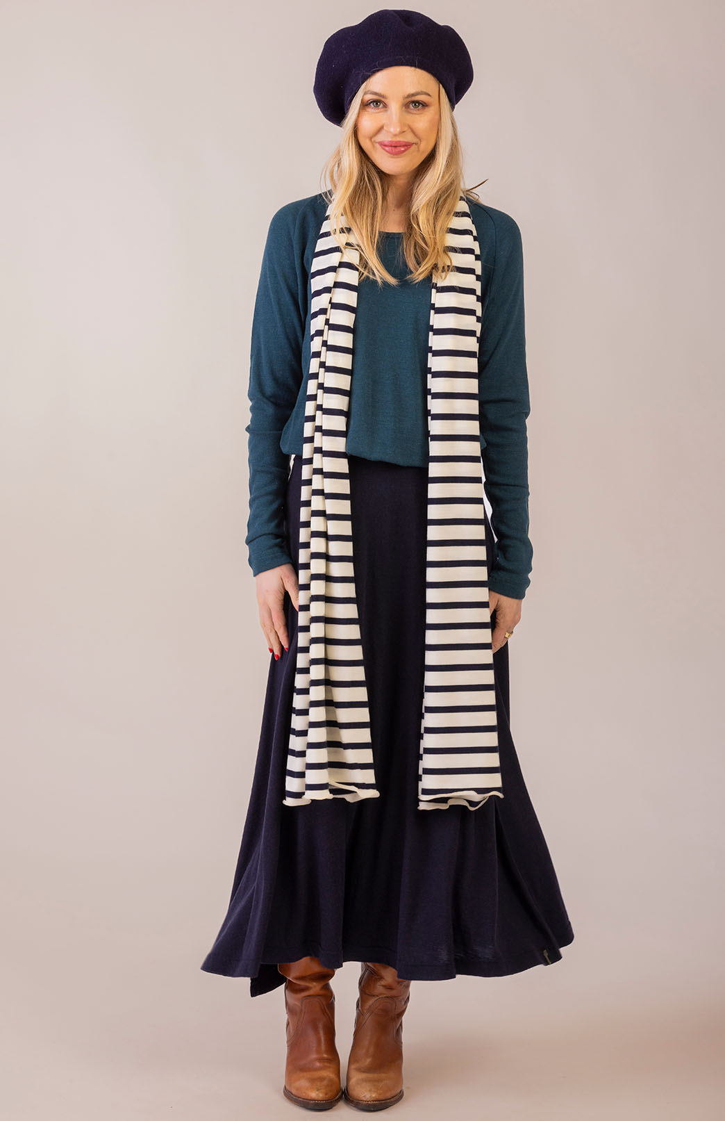 Navy Blue Women's Merino Wool Midweight A-Line Midi Skirt