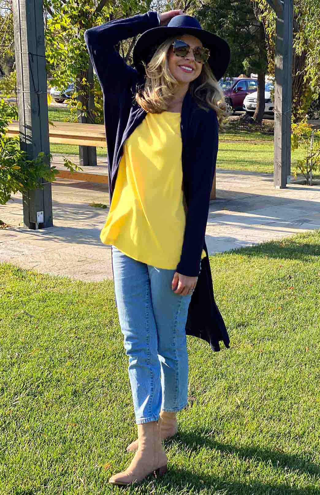 Lemon Zest Yellow Women's Merino Wool Long Sleeve Top with Raglan Sleeves