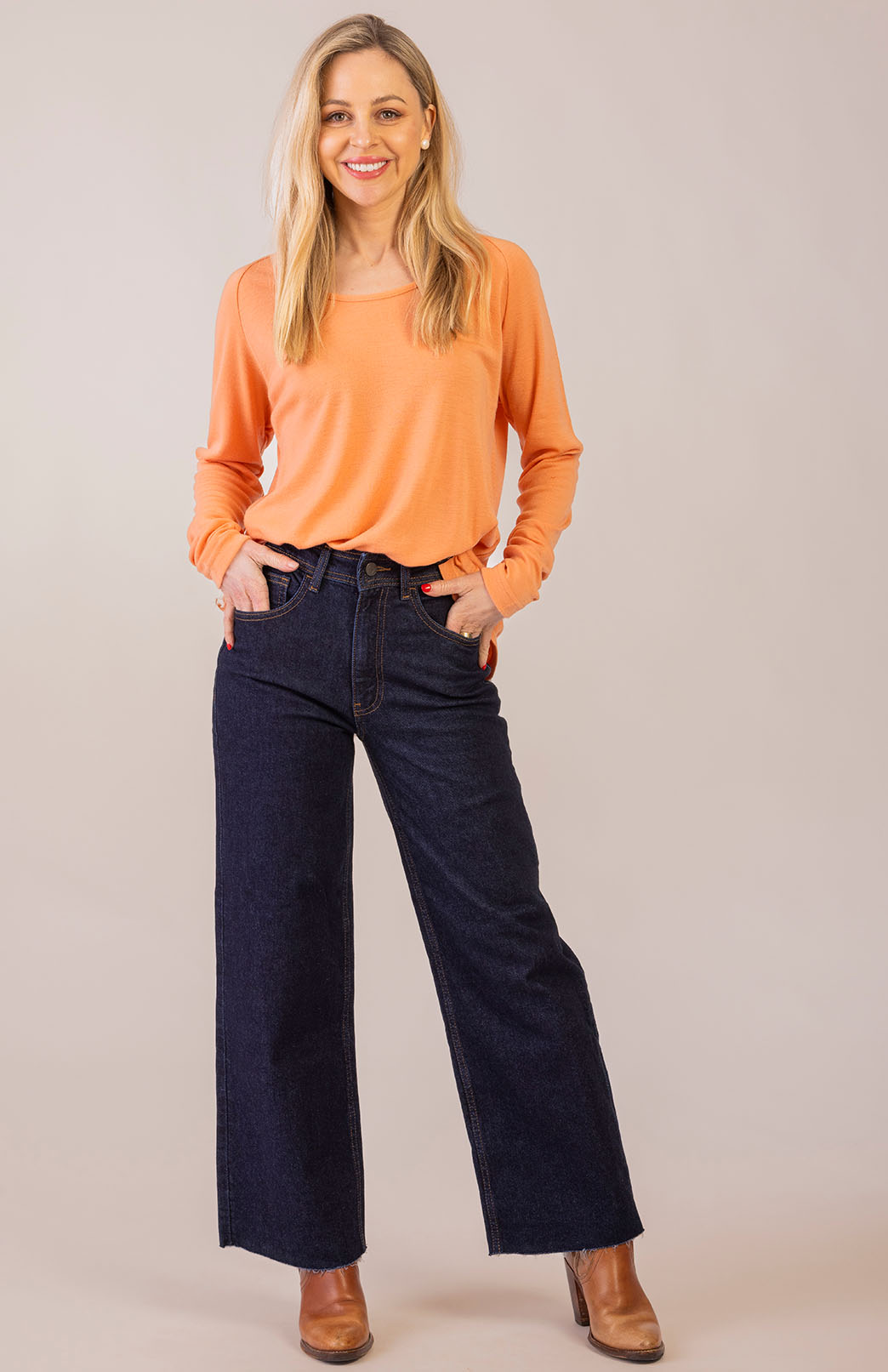 Peach Guava Women's Merino Wool Long Sleeve Top with Raglan Sleeves
