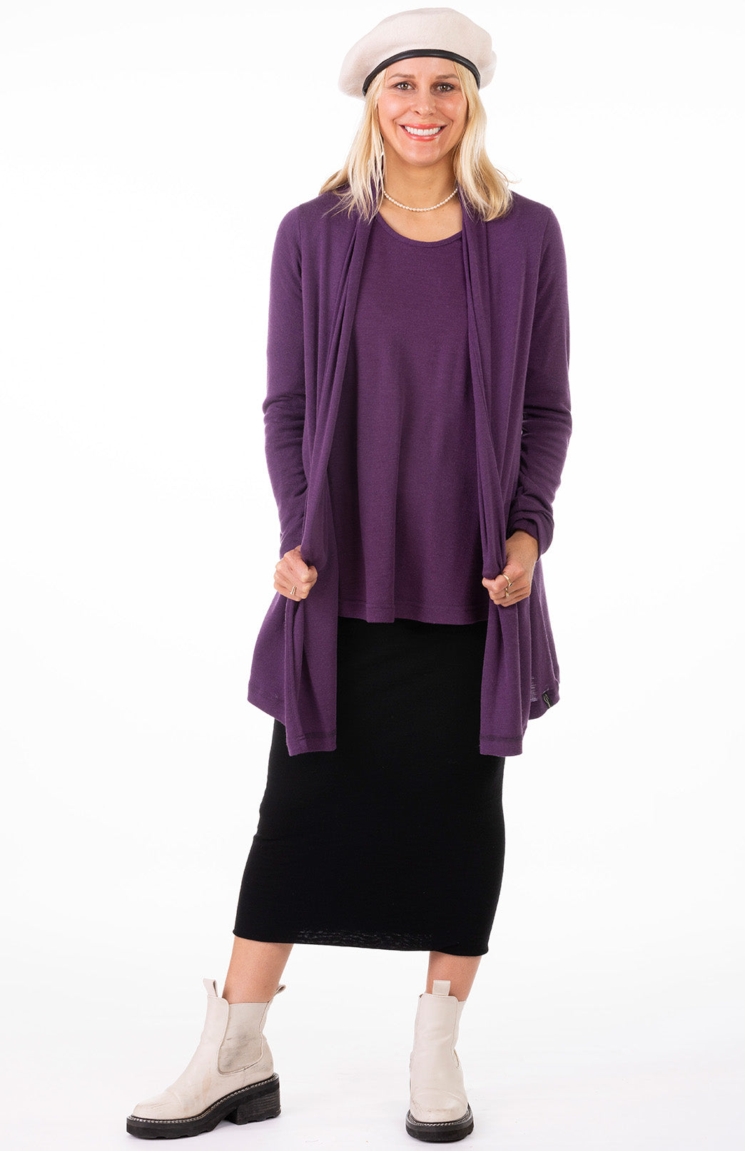 Amethyst Purple Women's Merino Wool Long Sleeve Top with Raglan Sleeves