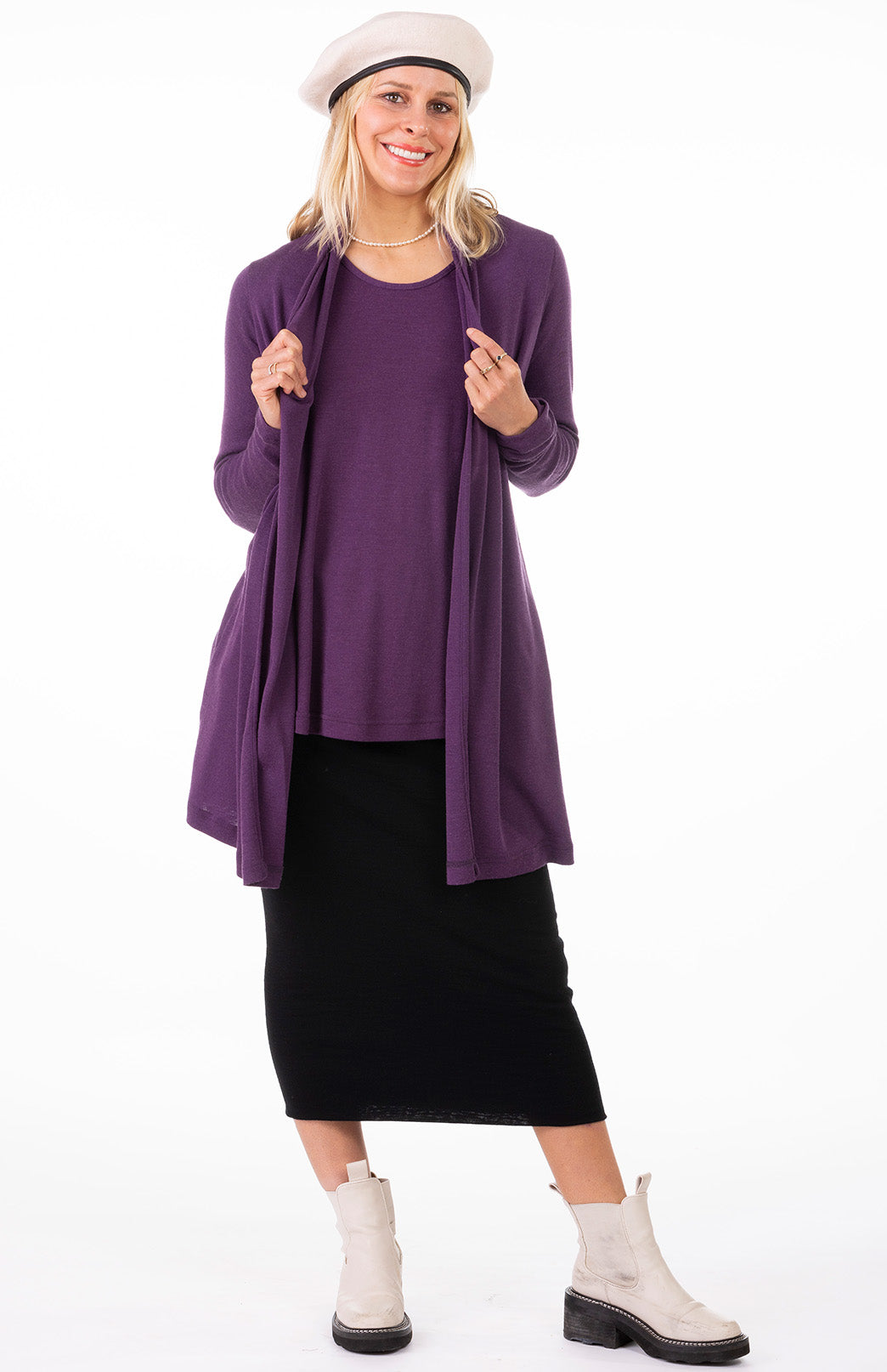 Amethyst Purple Women's Merino Wool Long Sleeve Top with Raglan Sleeves