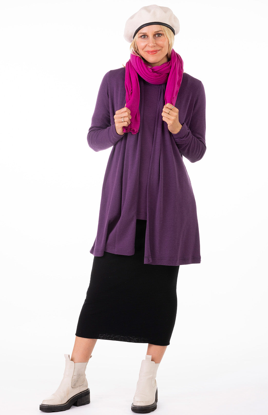 Amethyst Purple Women's Merino Wool Drape Cardigan
