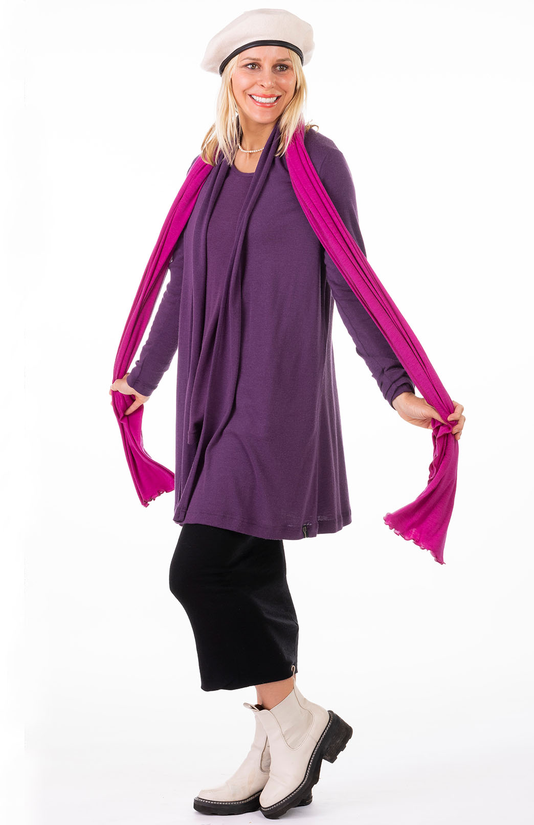 Amethyst Purple Women's Merino Wool Drape Cardigan