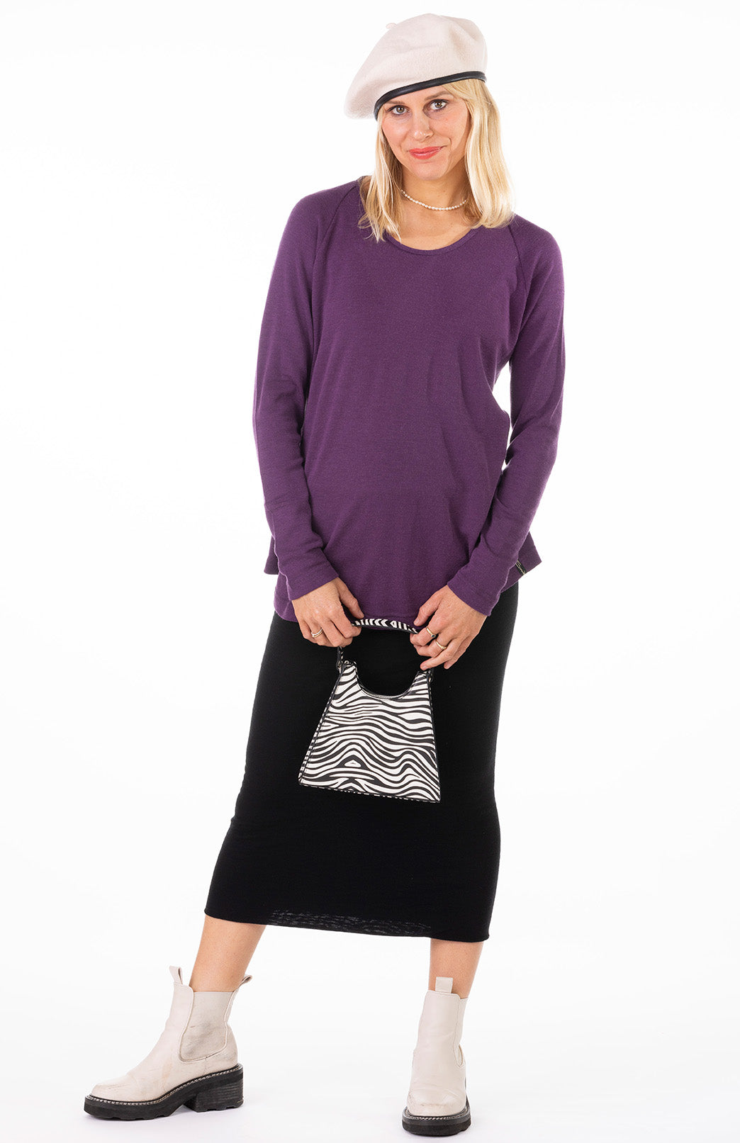 Peach Guava Women&#39;s Merino Wool Long Sleeve Top with Raglan Sleeves
