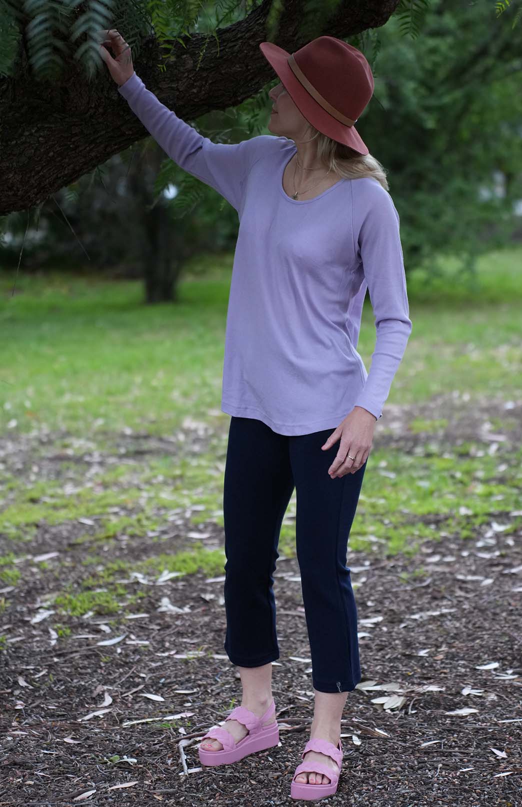 Soft Violet Purple Women's Merino Wool Long Sleeve Top with Raglan Sleeves
