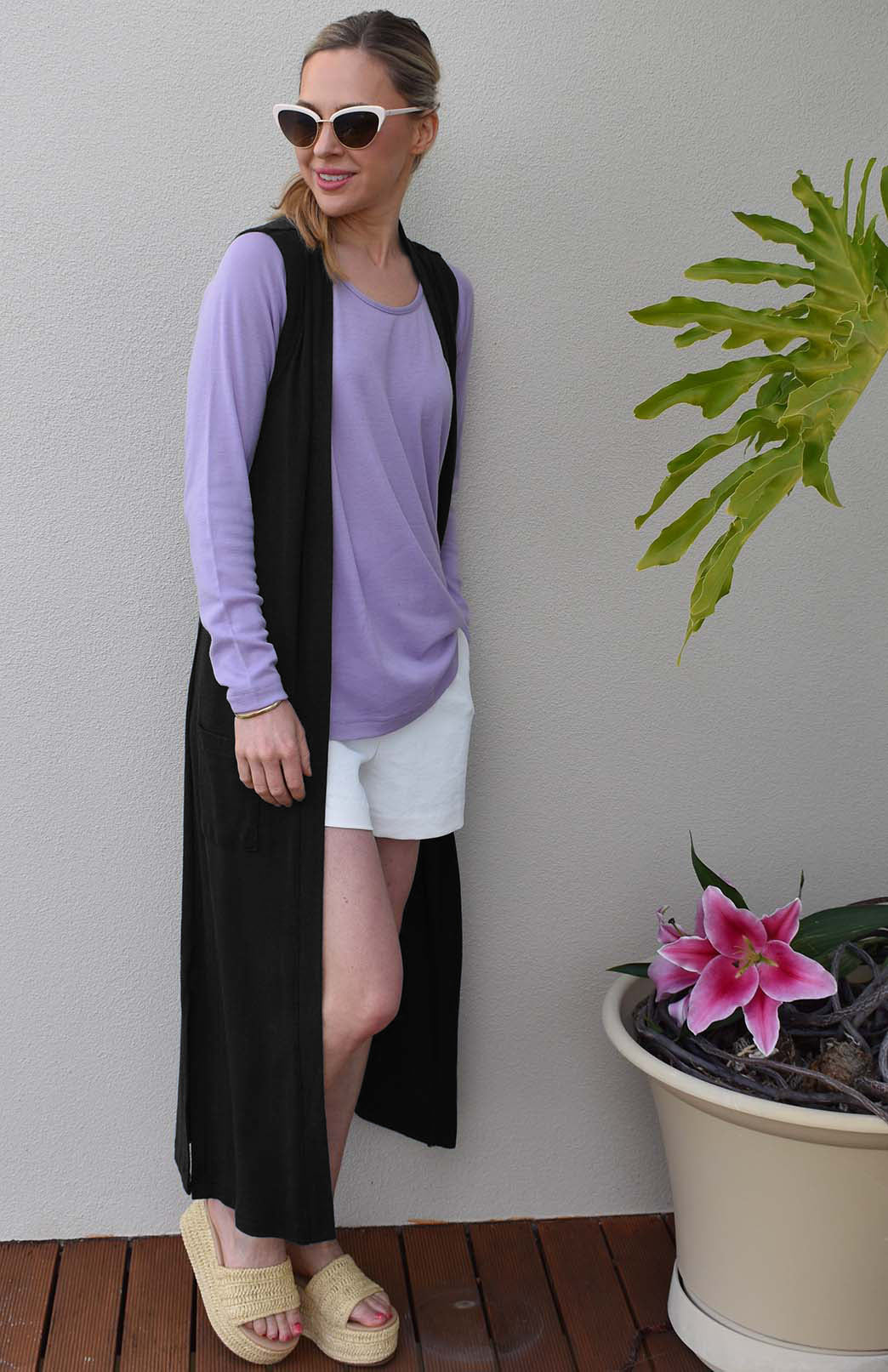 Black Women's Slimline Long Cardigan with side pockets