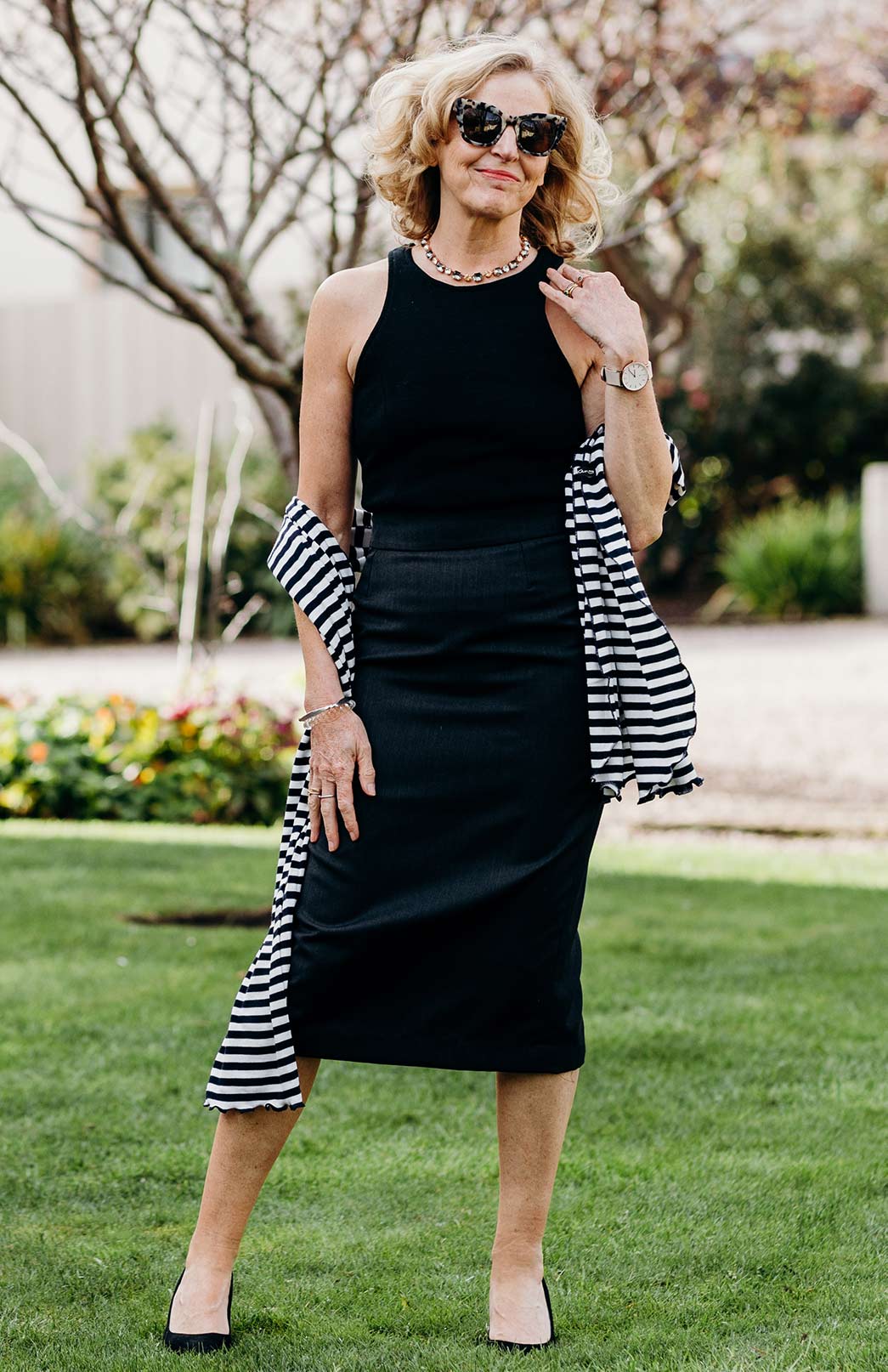 Obsidian Grey Herringbone Women's Superfine Merino Wool Herringbone Pencil Skirt with Silk Lining