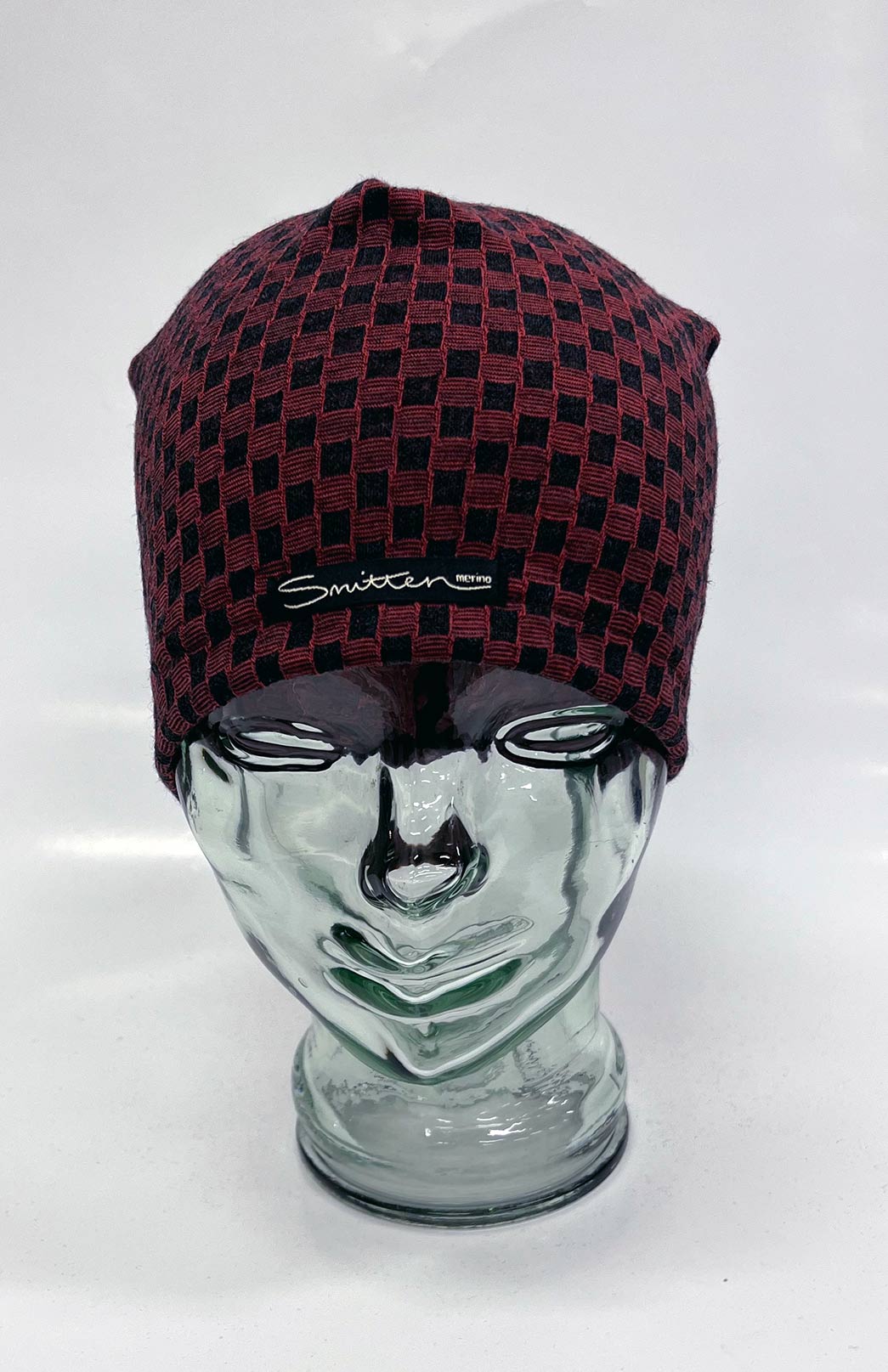 Coral Charcoal Mini Check Unisex Merino Wool Thermal Beanie