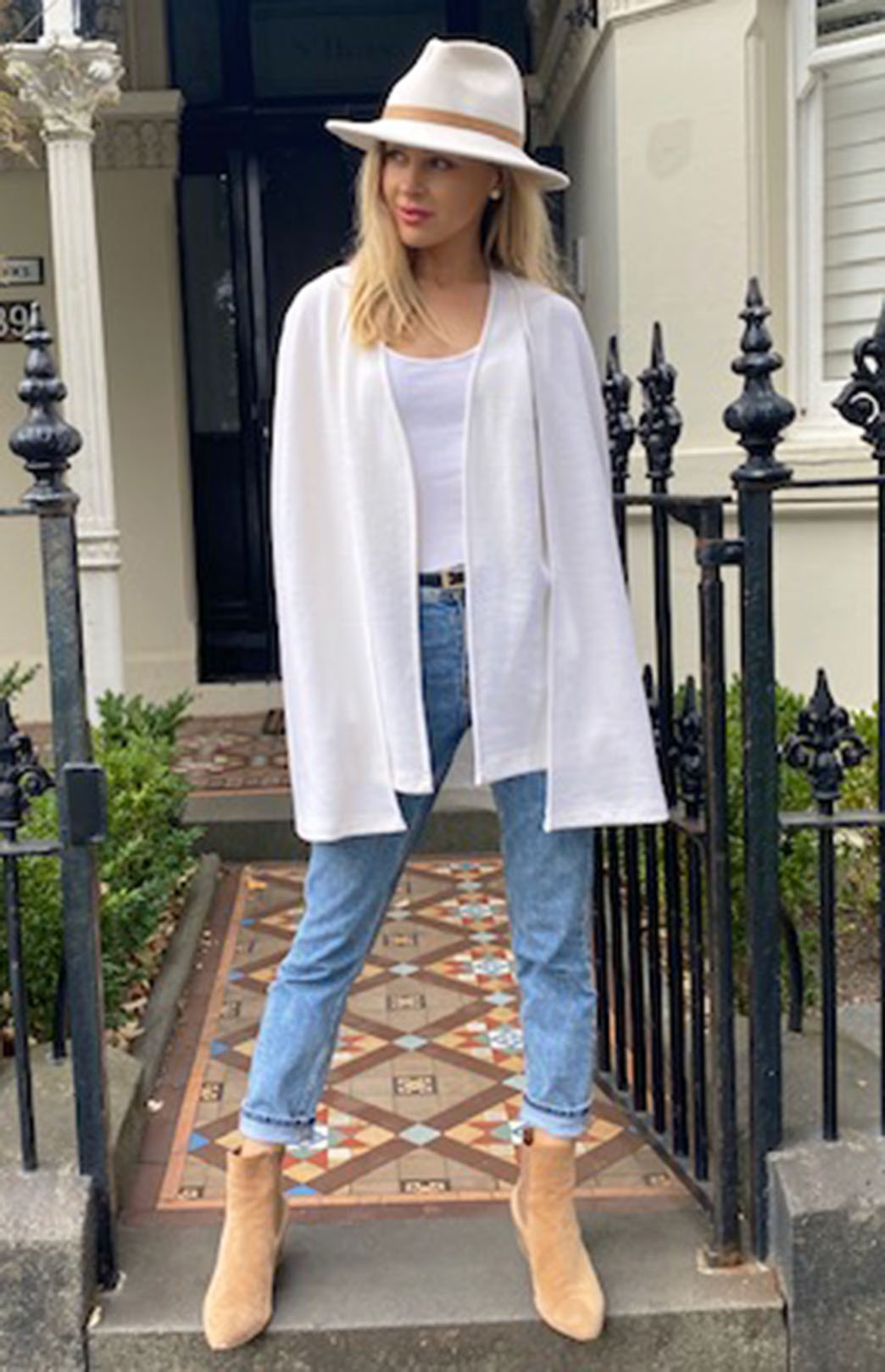 Vintage Ivory Women's Merino Wool Cape with open waistcoat 