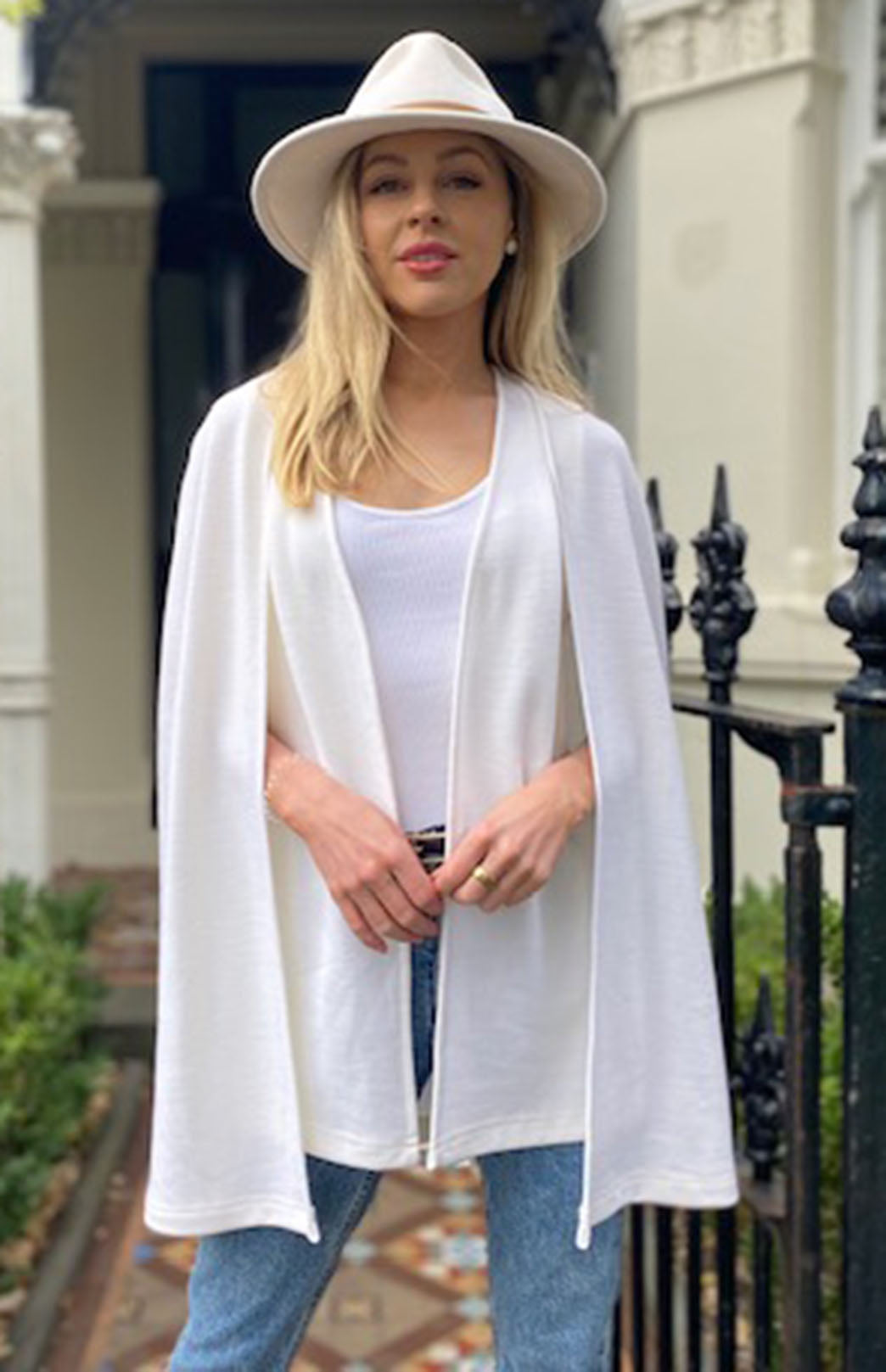 Vintage Ivory Women's Merino Wool Cape with open waistcoat 