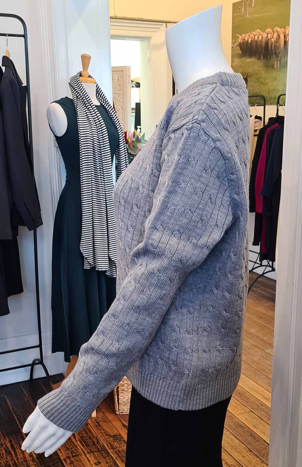 Pewter Grey Women's Merino Wool Fine Knit Cable Jumper