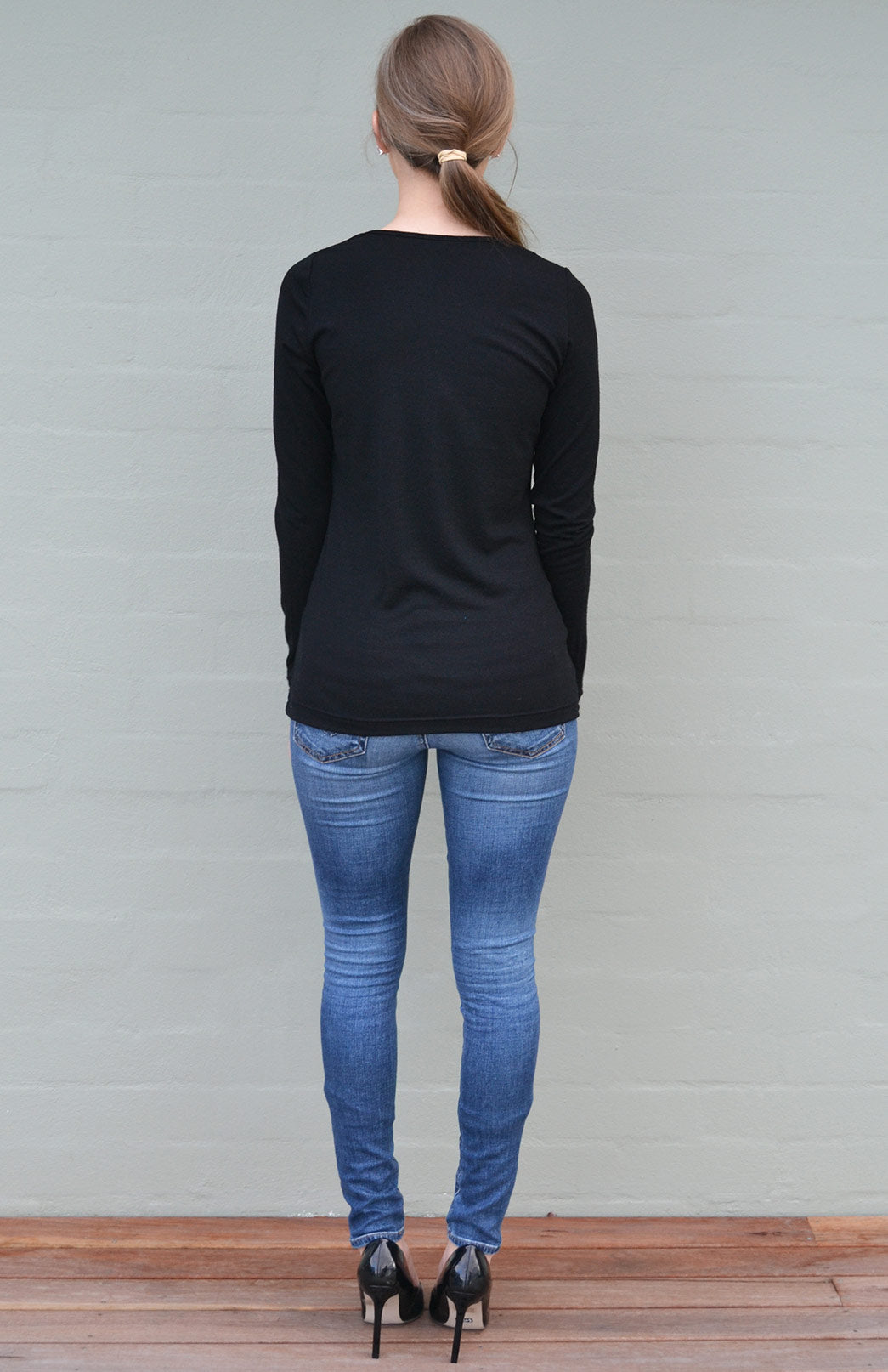 Black Women's Merino Wool Long Sleeve Fashion &amp; Layering Top