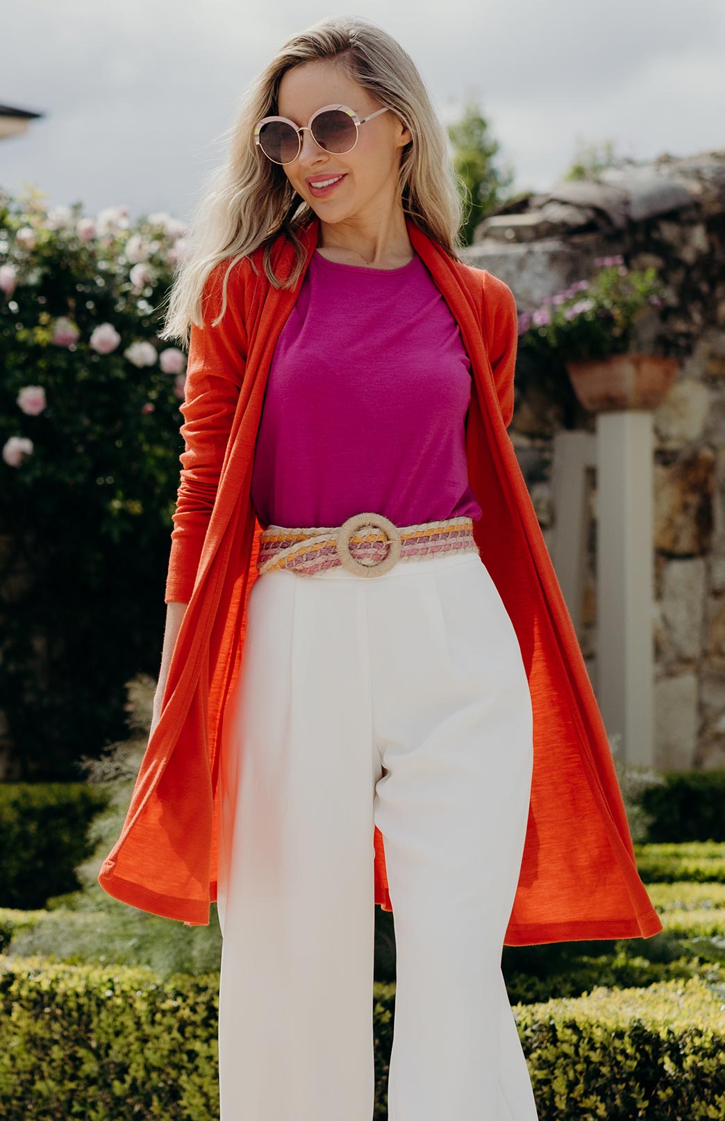 Burnt Orange Women's Merino Wool Drape Cardigan