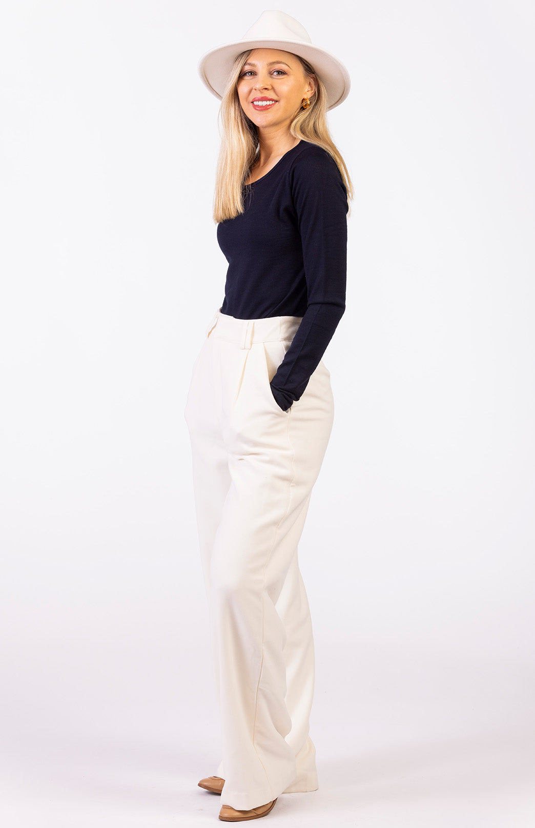 Midnight Blue Women's Merino Wool Long Sleeve Fashion &amp;amp; Layering Top
