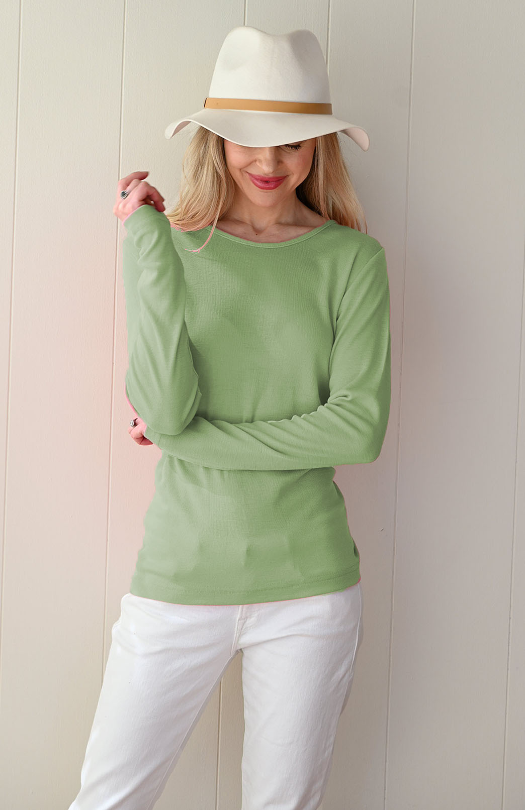 Matcha Green Women's Merino Wool Long Sleeve Relax Fit Pyjama Top