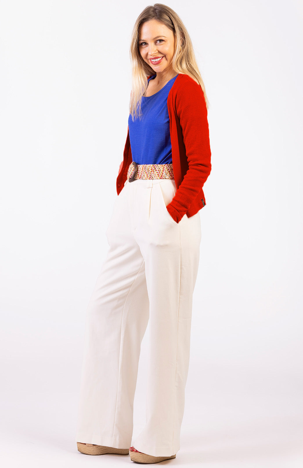 Chilli Red Women's Cropped Cardigan with Long Sleeves