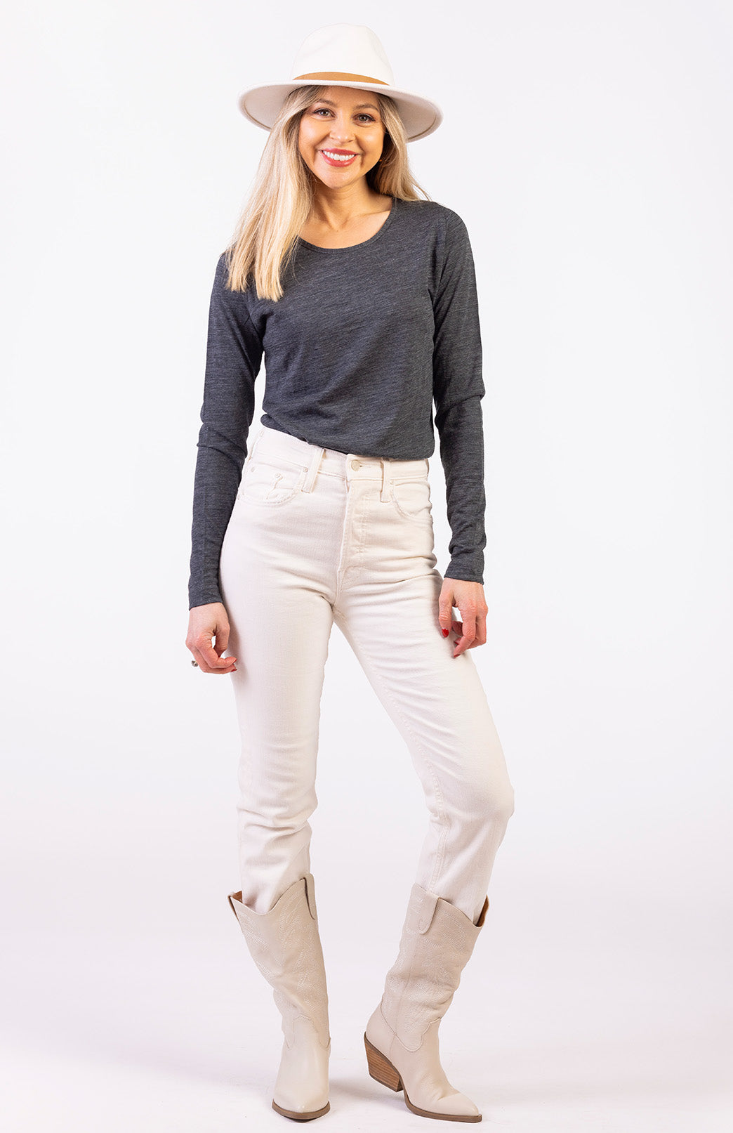 Charcoal Marl Women's Merino Wool Long Sleeve Fashion &amp; Layering Top