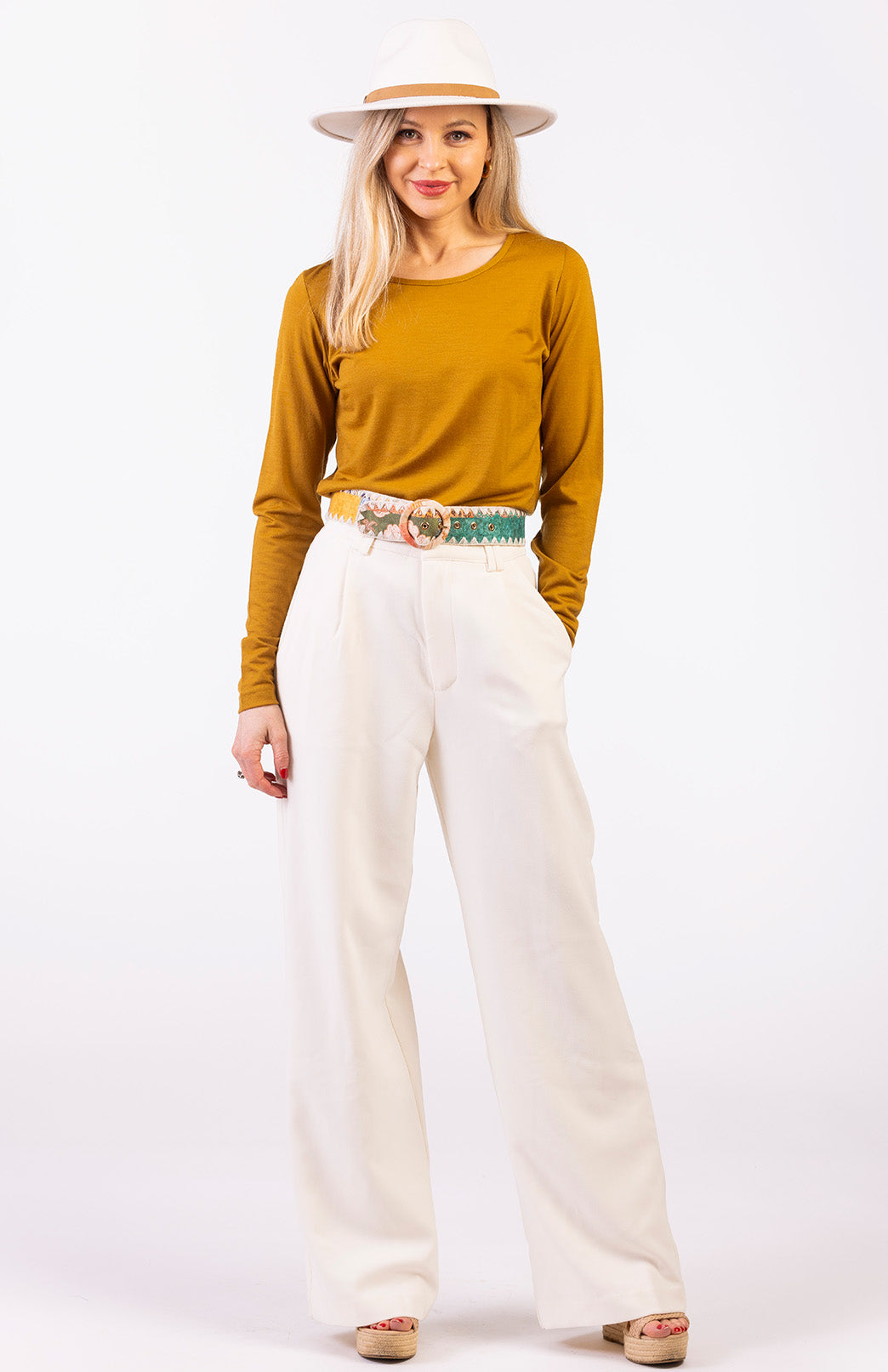 Dark Mustard Women&#39;s Merino Wool Long Sleeve Fashion &amp;amp; Layering Top
