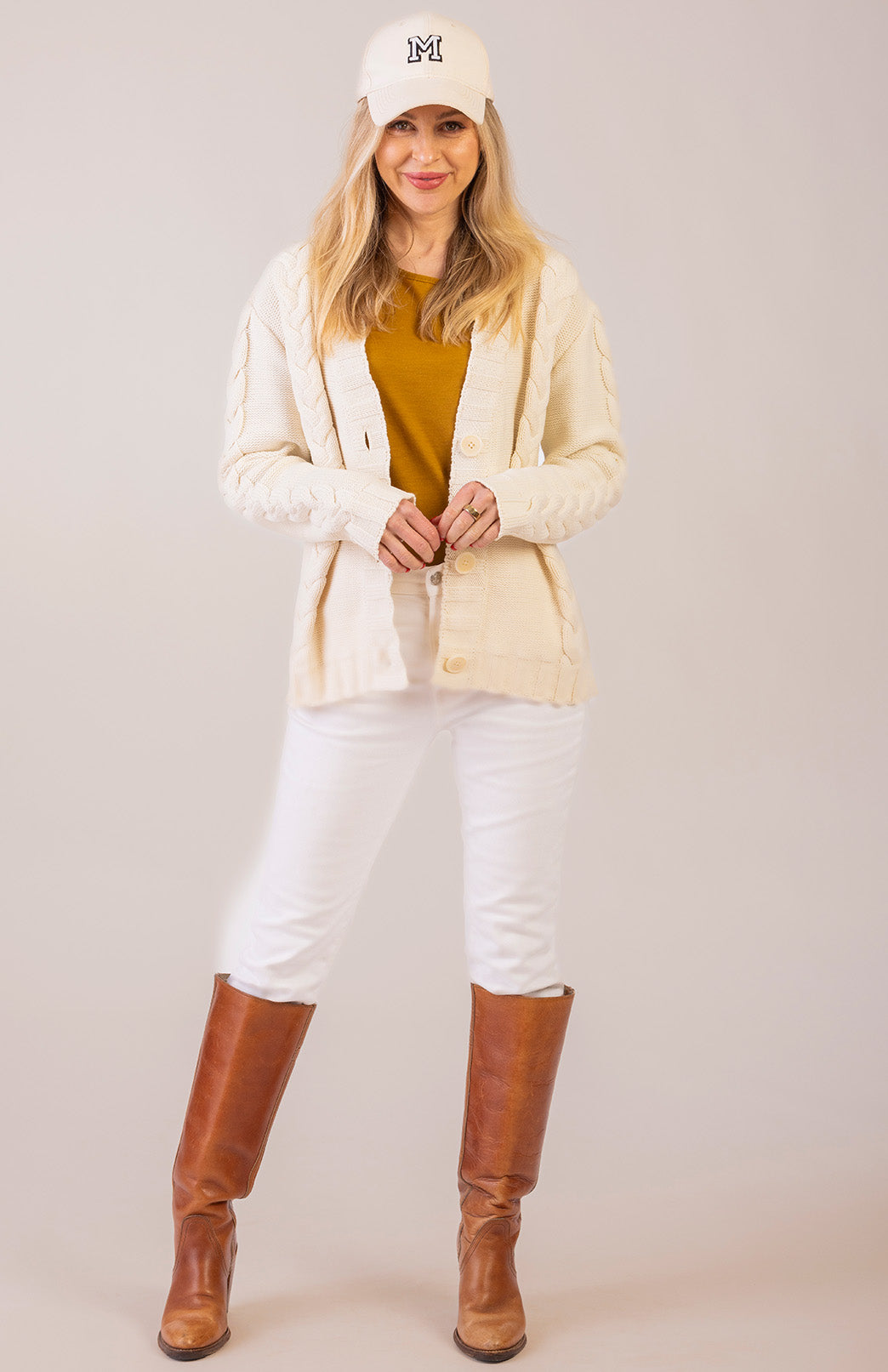 Ivory Women's Merino Wool Cable Knit Cardigan