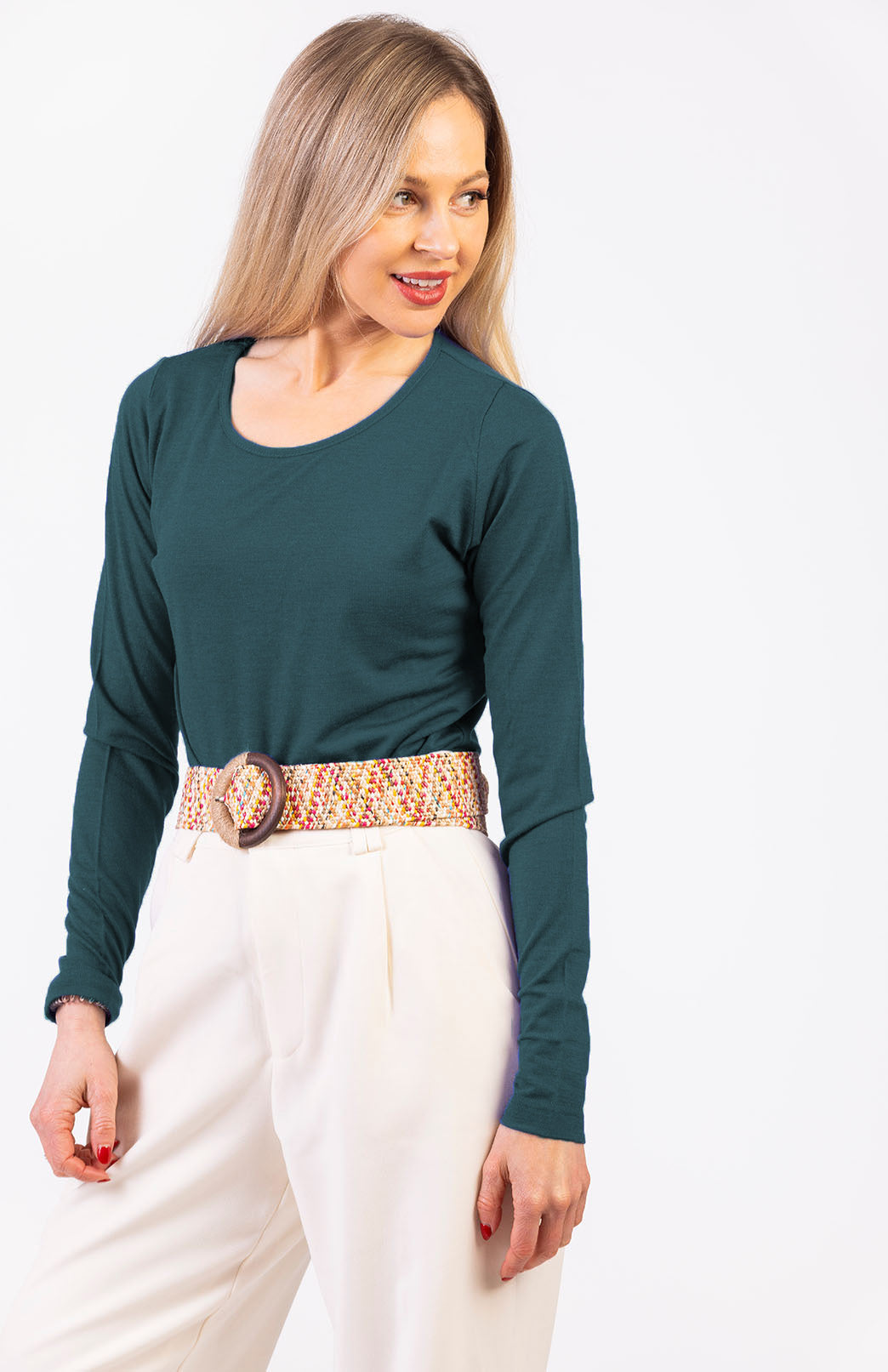 Deep Sea Green Women's Merino Wool Long Sleeve Fashion &amp; Layering Top