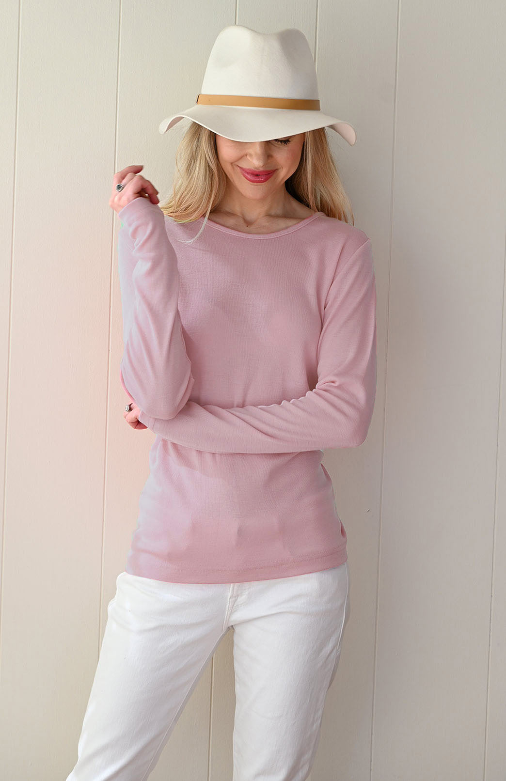 Dusty Pink Women's Merino Wool Long Sleeve Relax Fit Pyjama Top