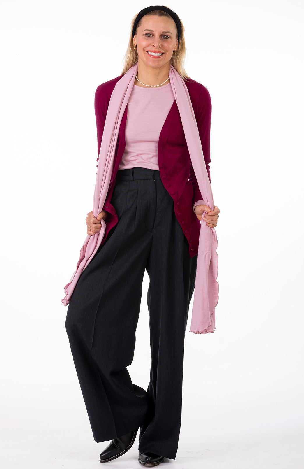 Magenta Women's Merino Wool Long Sleeve Button Cardigan