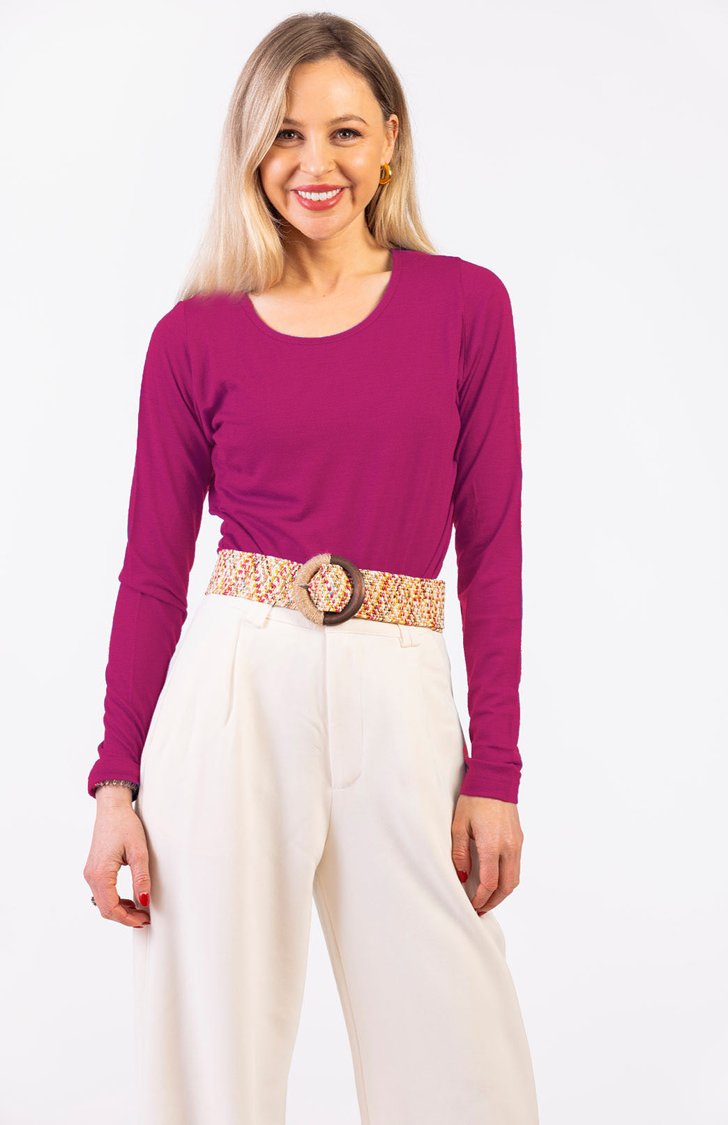 Magenta Women's Merino Wool Long Sleeve Fashion &amp; Layering Top