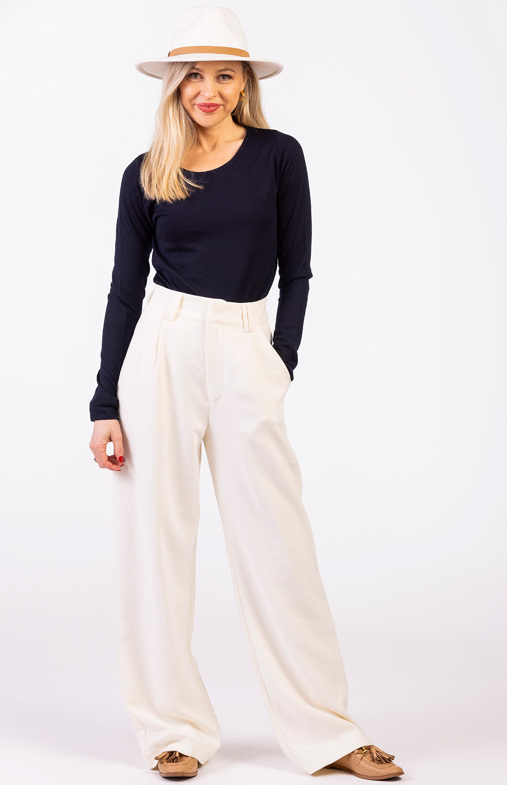 Midnight Blue Women's Merino Wool Long Sleeve Fashion &amp; Layering Top