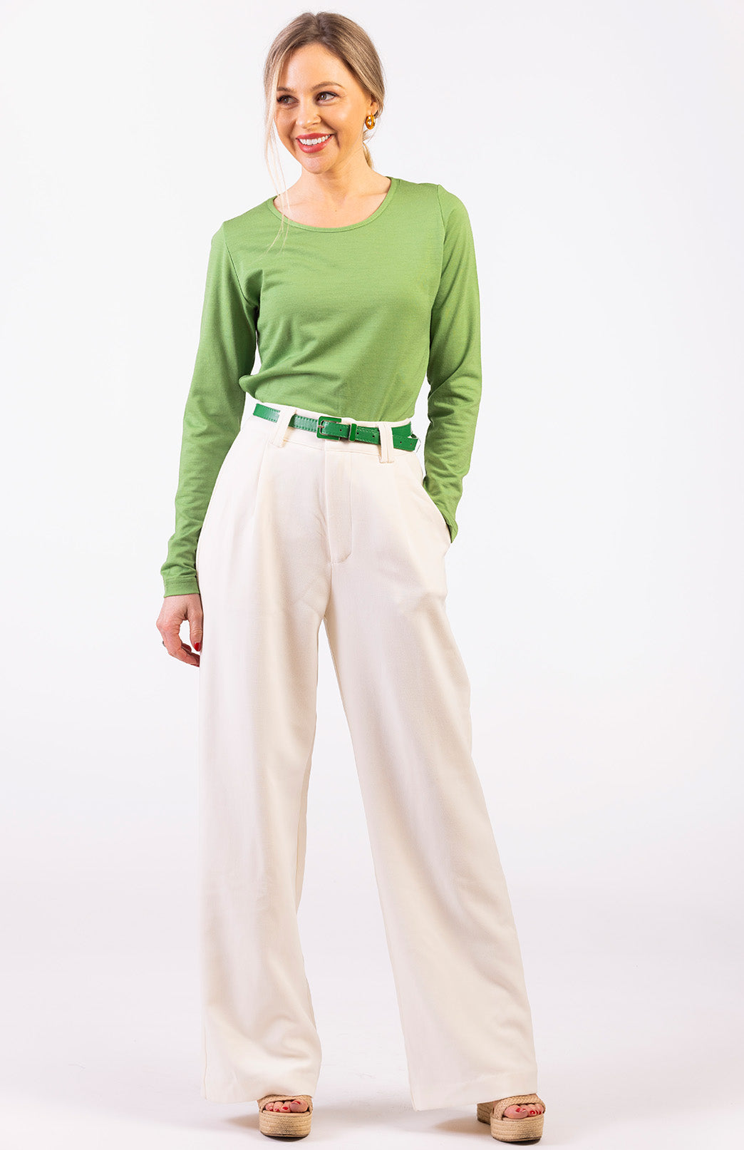 Pistachio Green Women's Merino Wool Long Sleeve Fashion &amp; Layering Top