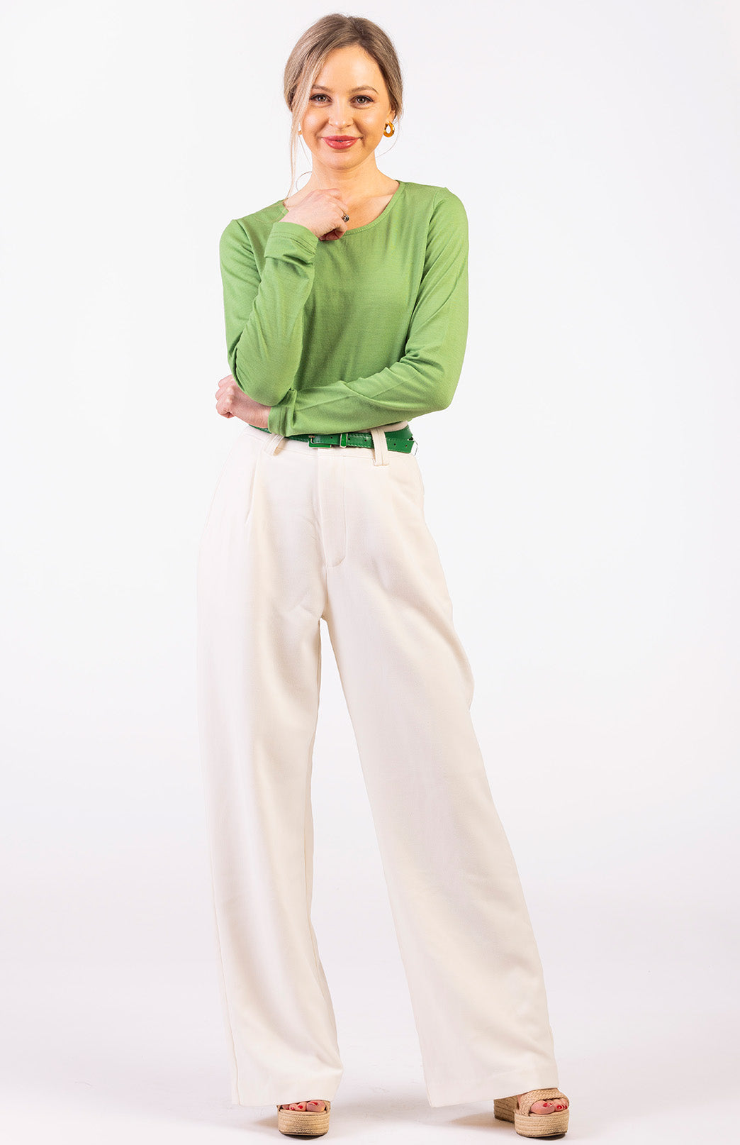 Pistachio Green Women's Merino Wool Long Sleeve Fashion &amp; Layering Top