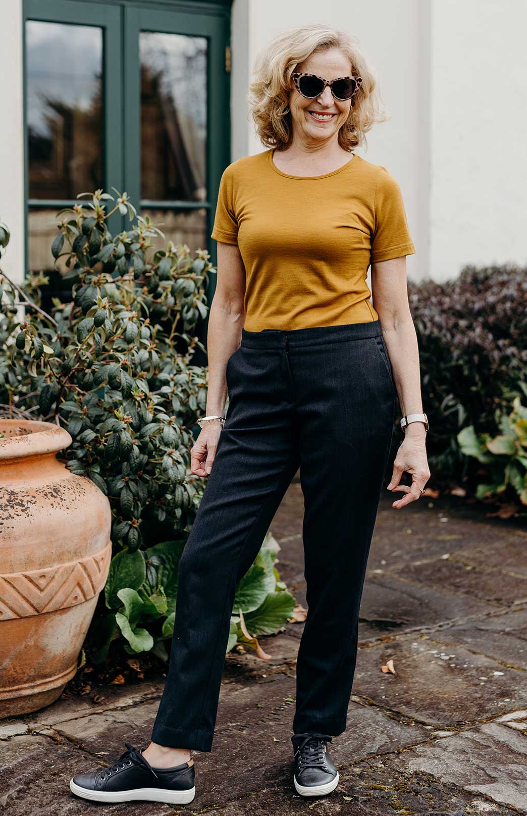 Dark Mustard Women's Merino Wool Short Sleeve Round Neck T-Shirt Top