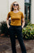 Dark Mustard Women&#39;s Merino Wool Short Sleeve Round Neck Top
