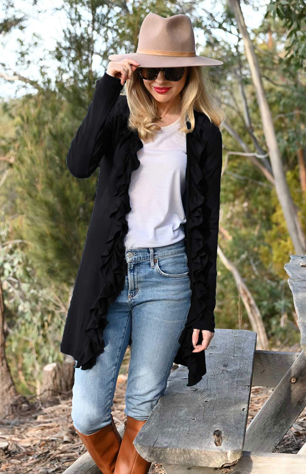 Ruffled Cardigan Women's Merino Wool Cardigan with Ruffled Collar